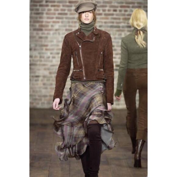 Ralph Lauren Collection Silk Midi Skirt 12 Asymmetrical Plaid Flowy Runway 2003 - Picture 4 of 13